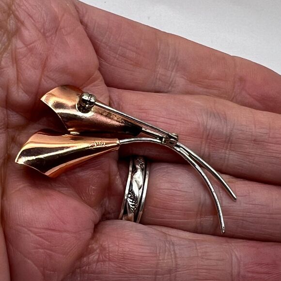 Vintage Stuart NYE Copper Sterling Double Calla LILY BROOCH Pin Costume Jewelry - Picture 8 of 12